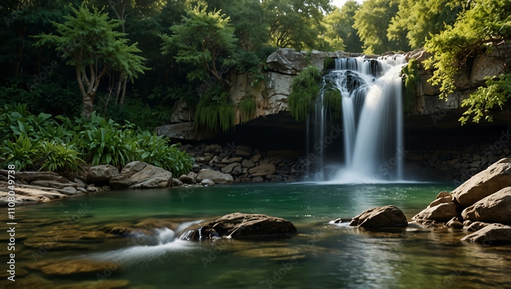Naklejka premium Natural waterfall in a scenic landscape.