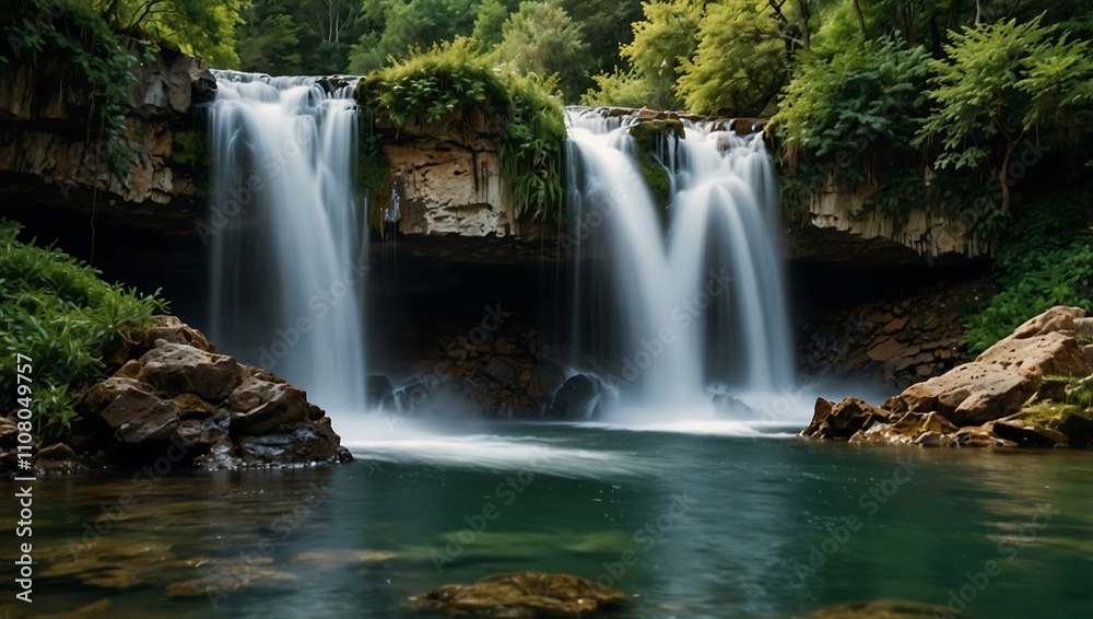 Obraz premium Natural waterfall in a scenic landscape.