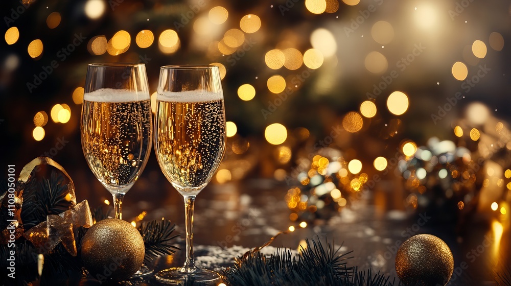 glasses of champagne on christmas background glasses of champagne on christmas background