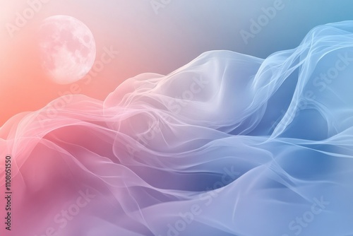 Ethereal Moonlight on Soft Waves of Colorful Smoke in a Dreamy Atmosphere with Hints of Blue and Pink Hues Illuminating the Night Sky