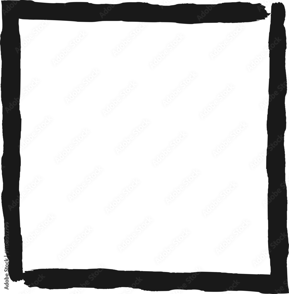 Thick, black, hand drawn brushstrokes create a square border, framing a clean, white space, offering a simple yet striking design element Thick, black, hand drawn brushstrokes create a square border, framing a clean, white space, offering a simple yet striking design element