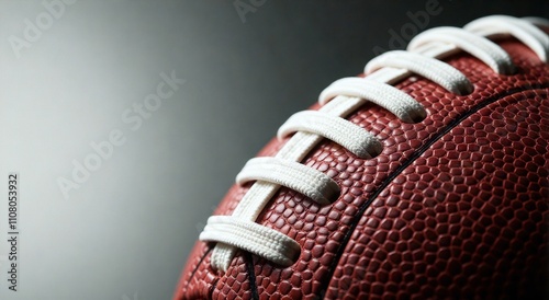 Close-up of an american football ball with laces, concept of sports equipment or rugdy  big games photo