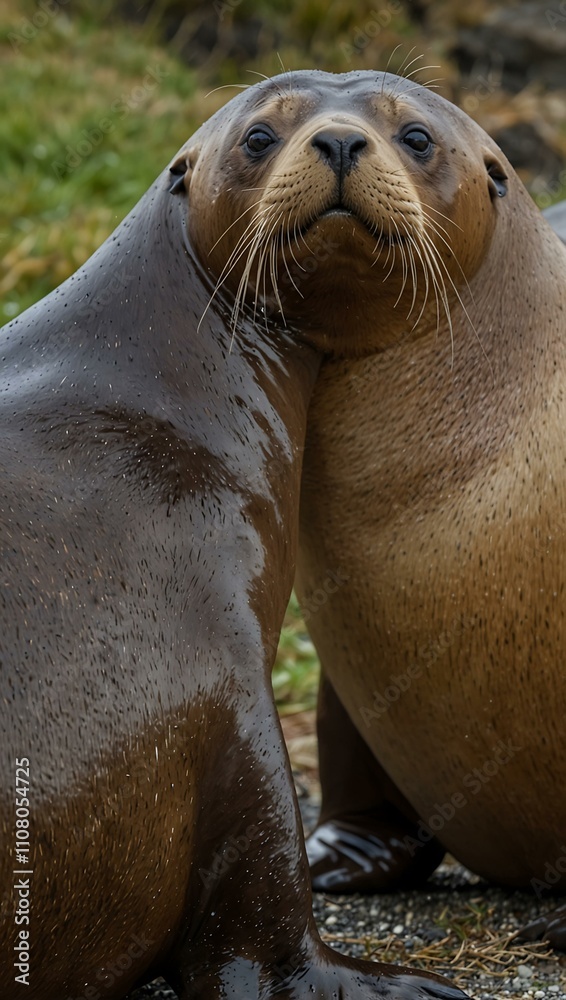 Obraz premium New Zealand sea lions mating near Dunedin.