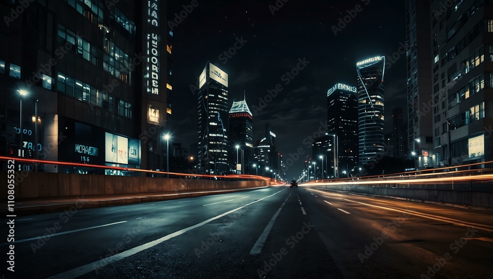 Naklejka premium Night cityscape with roads and pavements for car ads.