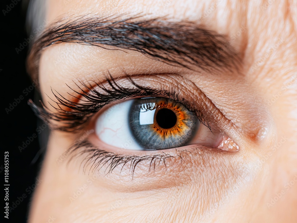 Fototapeta premium A close up of a woman's blue eye with long eyelashes