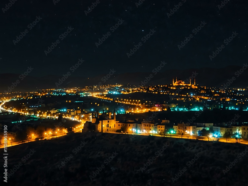 Fototapeta premium Night view from Afyonkarahisar, Turkey.