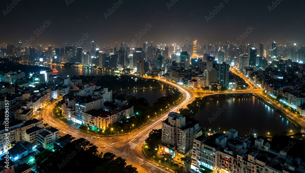 Fototapeta premium Nightscape of Ho Chi Minh City with skyline.