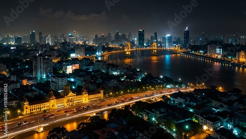 Wallpaper Mural Nightscape of Ho Chi Minh City with vibrant lights. Torontodigital.ca