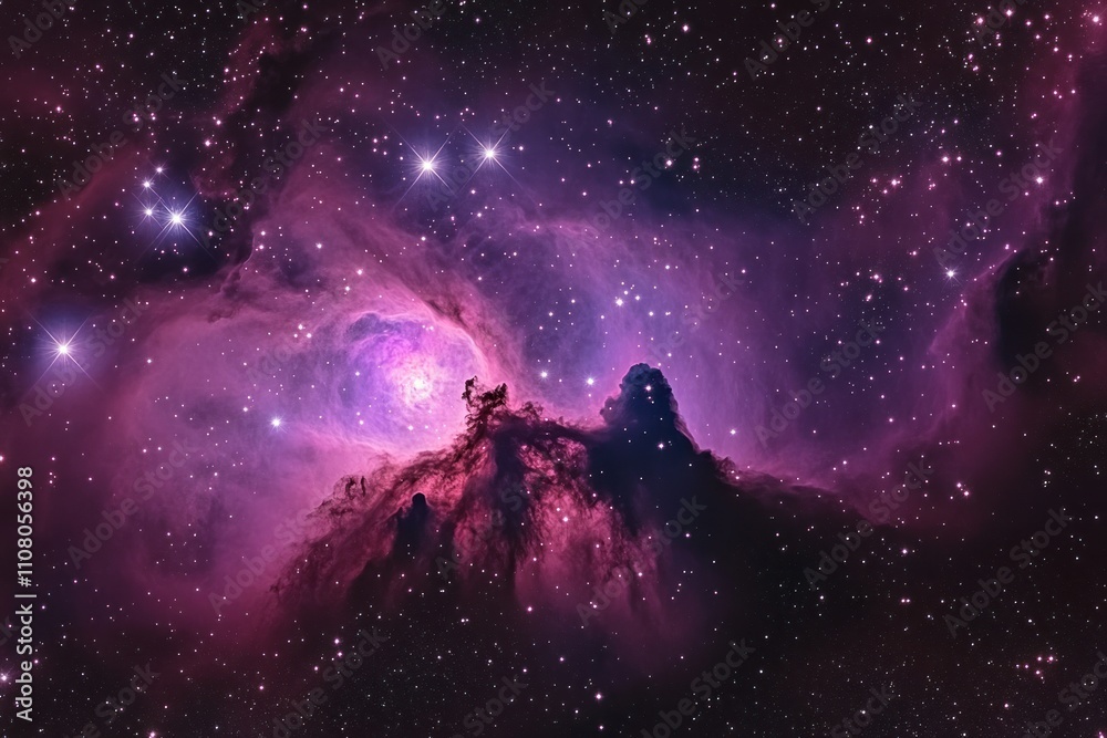 Fototapeta premium Cosmic Nebula Displays Star Clusters and Gaseous Clouds
