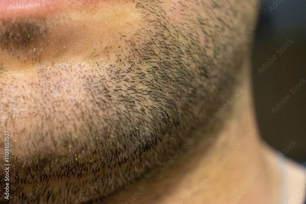 Close-up of a man's chin showcasing a well-groomed beard, highlighting texture and detail. Perfect for grooming, beauty or personal care themes. Close-up of a man's chin showcasing a well-groomed beard, highlighting texture and detail. Perfect for grooming, beauty or personal care themes.