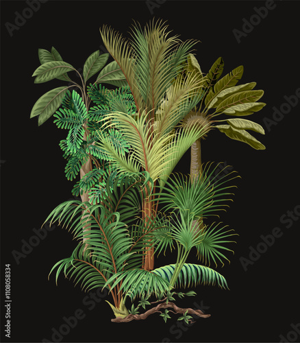 Different palm trees isolated. Tropical vector.