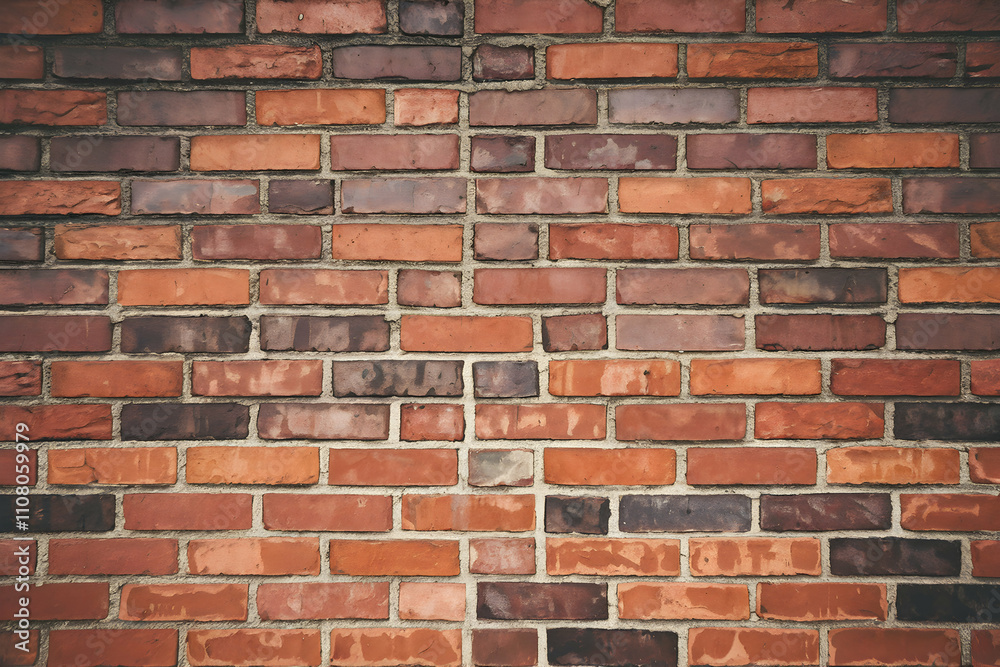 Obraz premium Reddish brown brick wall, horizontal pattern highlights rustic texture and solid construction