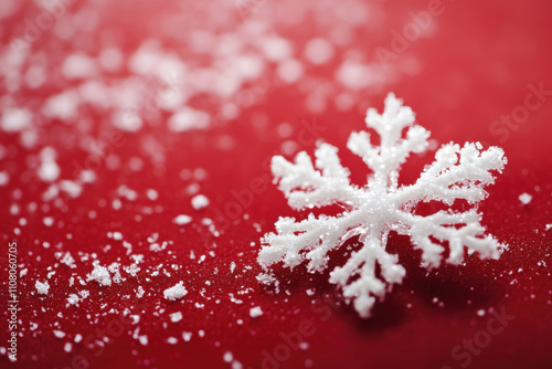 Snowflakes on Red Background - Winter Holiday Season Decorations with Snowy Texture and Christmas Cheer
