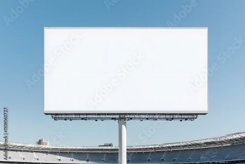 Empty billboard outside a stadium, ideal for sports promotions, offering a prime advertising space with the stadium’s grand structure in the background, ready for upcoming events photo