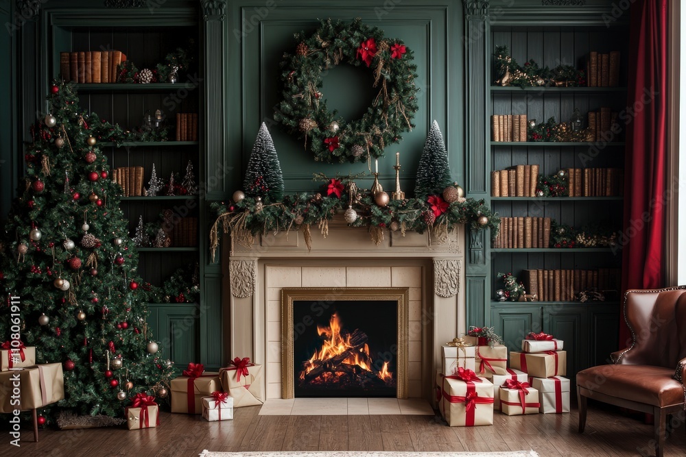Fototapeta premium Inviting Christmas Living Room with a Beautifully Decorated Tree