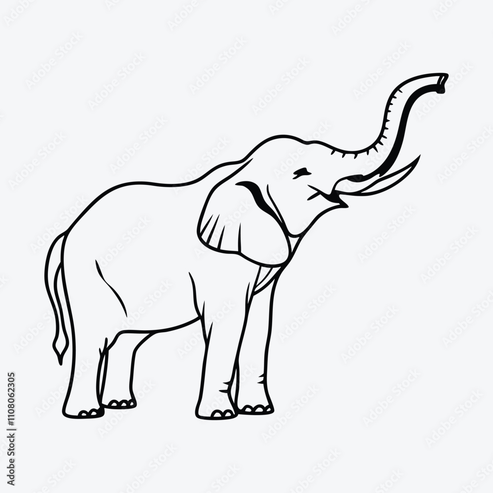 Fototapeta premium Elephant Silhouette White background illustration Generative Ai