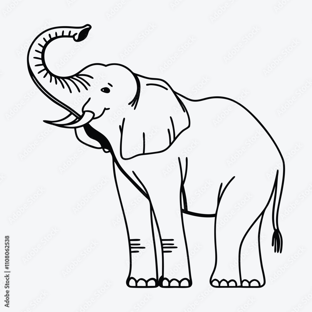 Fototapeta premium Elephant Silhouette White background illustration Generative Ai