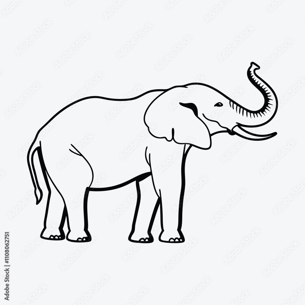 Fototapeta premium Elephant Silhouette White background illustration Generative Ai