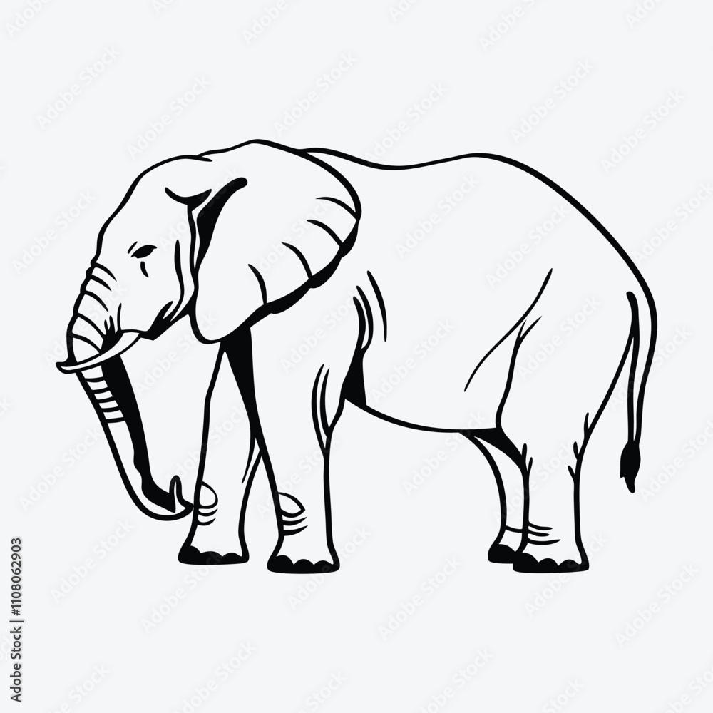 Obraz premium Elephant Silhouette White background illustration Generative Ai