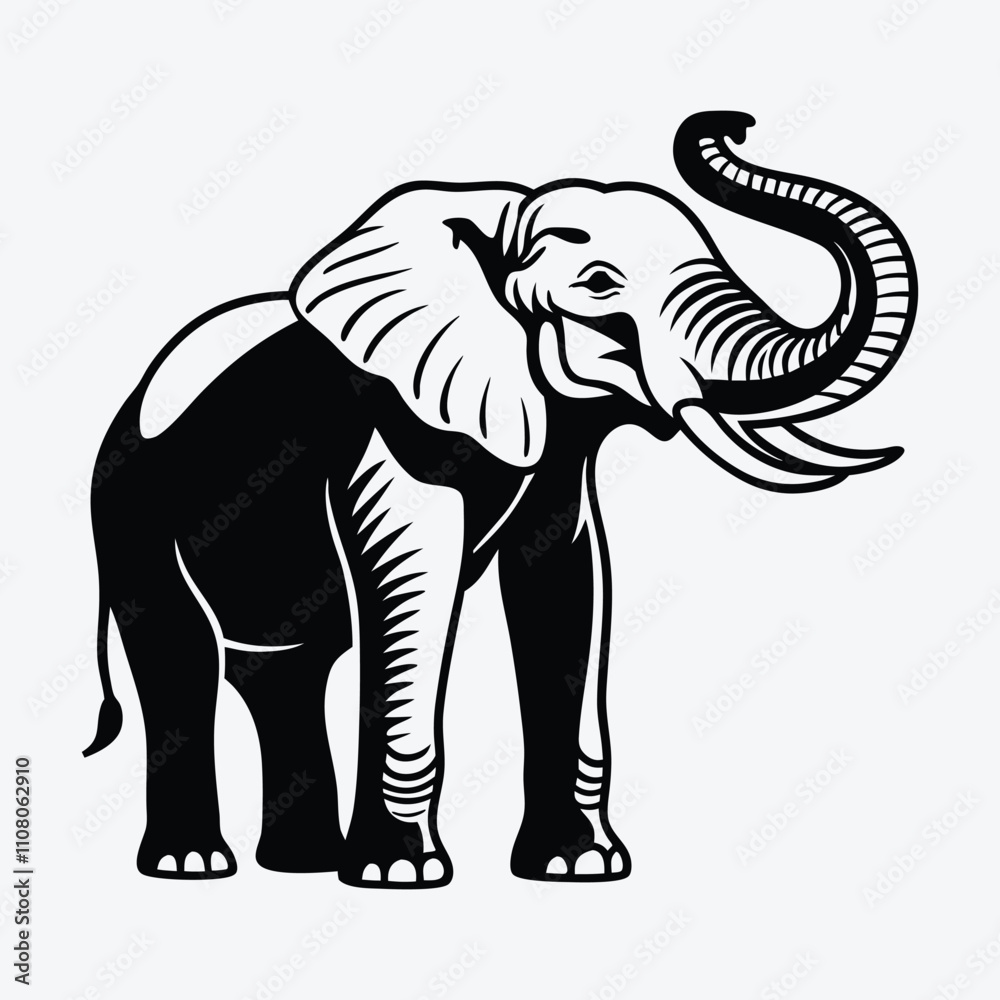 Fototapeta premium Elephant Silhouette White background illustration Generative Ai