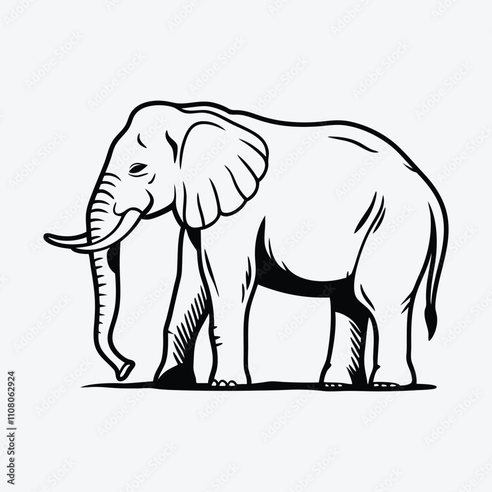 Fototapeta premium Elephant Silhouette White background illustration Generative Ai