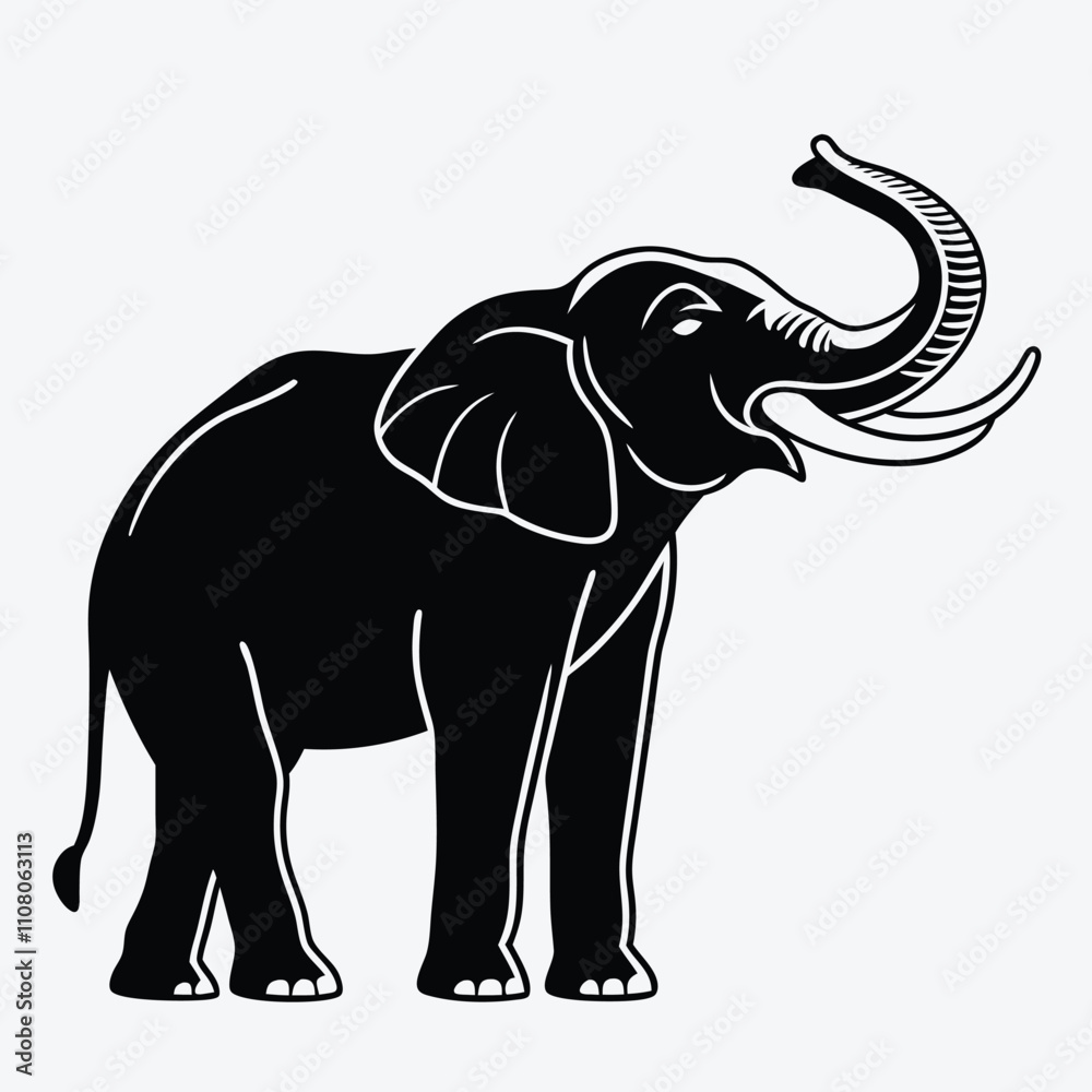 Obraz premium Elephant Silhouette White background illustration Generative Ai