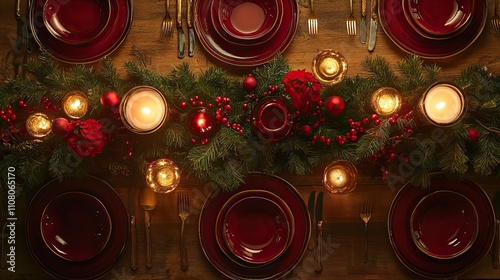 Holiday Table Setting with Candles and Festive Decor Festive Lights & Decor ,Winter seasson, Happy New Year, Happy christmass