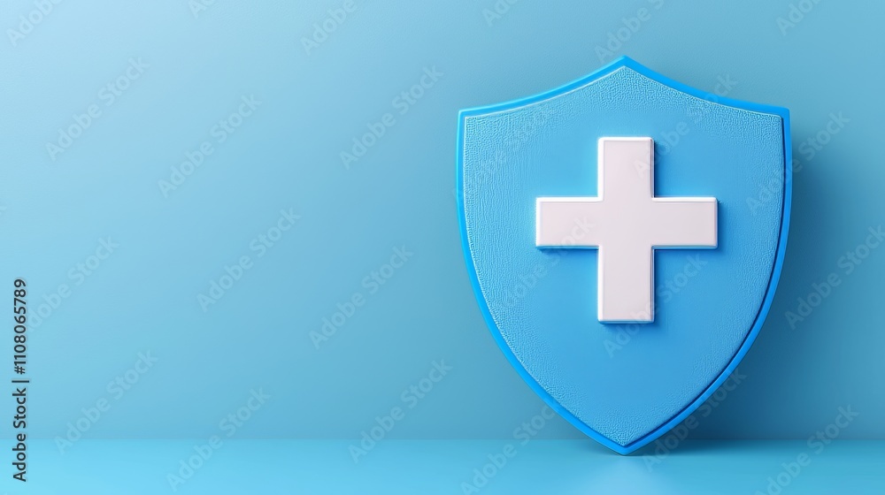 Obraz premium A medical cross emblem displayed on a digital shield rests on a stethoscope, highlighting the significance of safeguarding patient data and maintaining secure healthcare protocols.