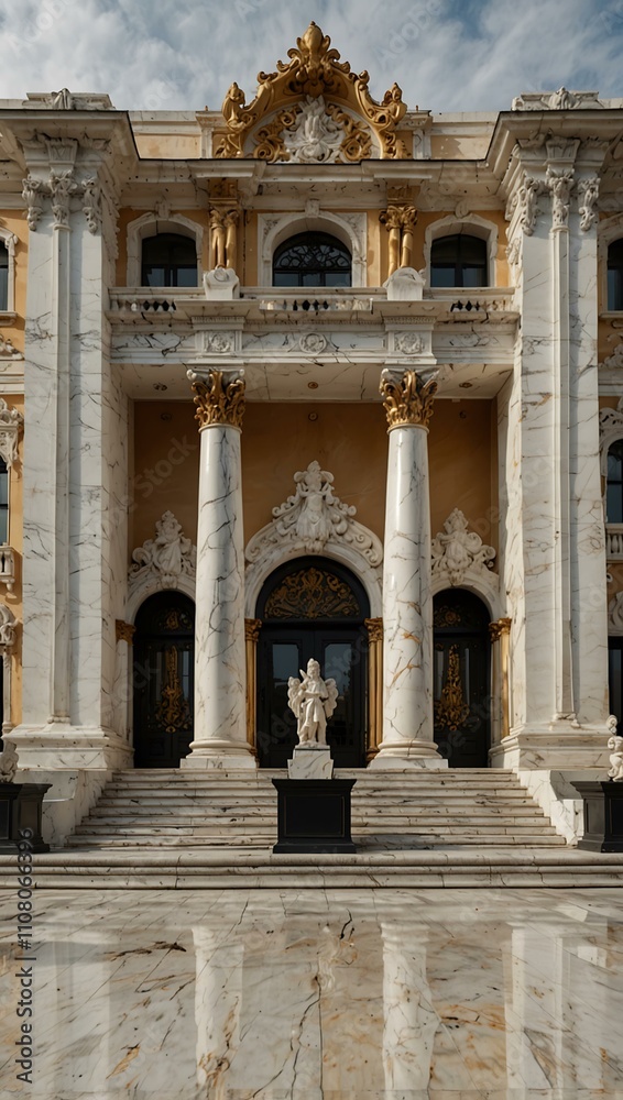 Naklejka premium Opulent home with a marble facade and grand architecture.