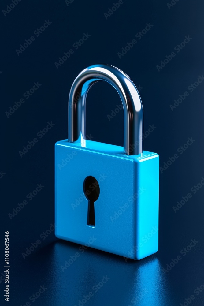 Naklejka premium A digital lock glowing with blue light and sparkling particles, representing cybersecurity and data protection in a futuristic environment.