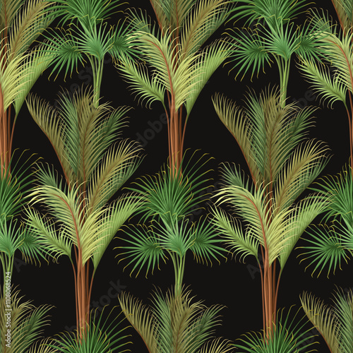 Seamless pattern with different palm trees. Tropical vector.