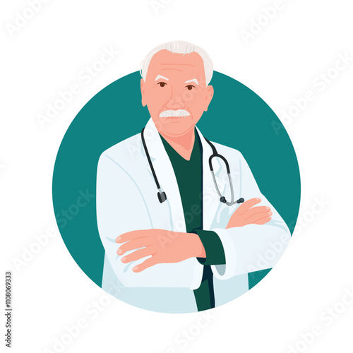 Elderly doctor isolated on white background.