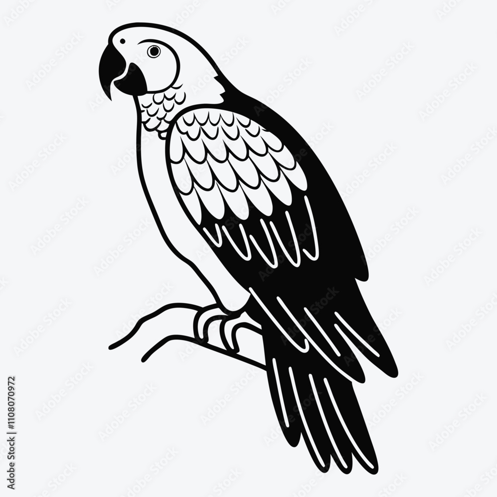 Obraz premium African Grey Parrot line art White background illustration Generative Ai