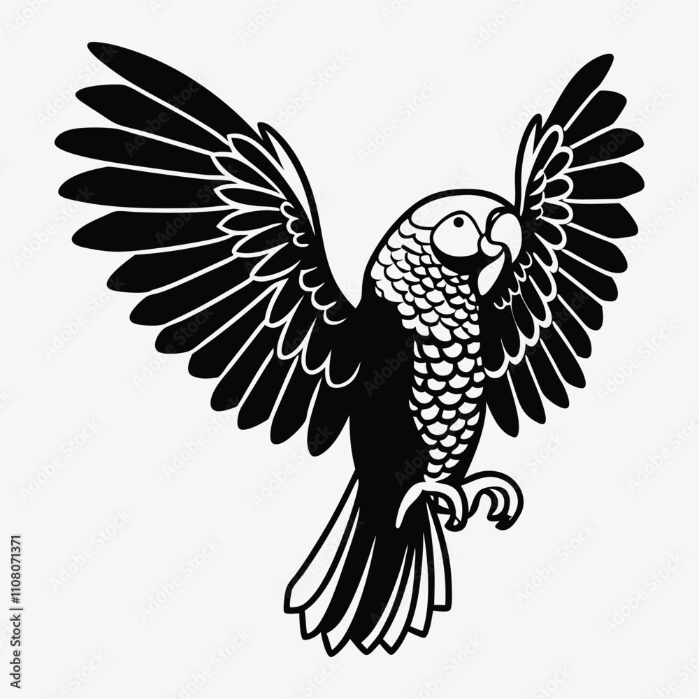Fototapeta premium African Grey Parrot line art White background illustration Generative Ai