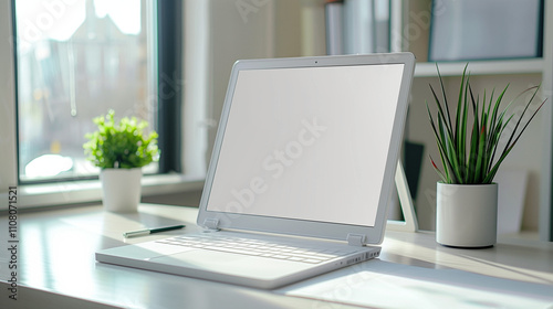 Wallpaper Mural Laptop mockup with blank screen on desk near window Torontodigital.ca