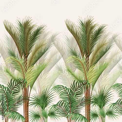 Border with different palm trees. Tropical vector.