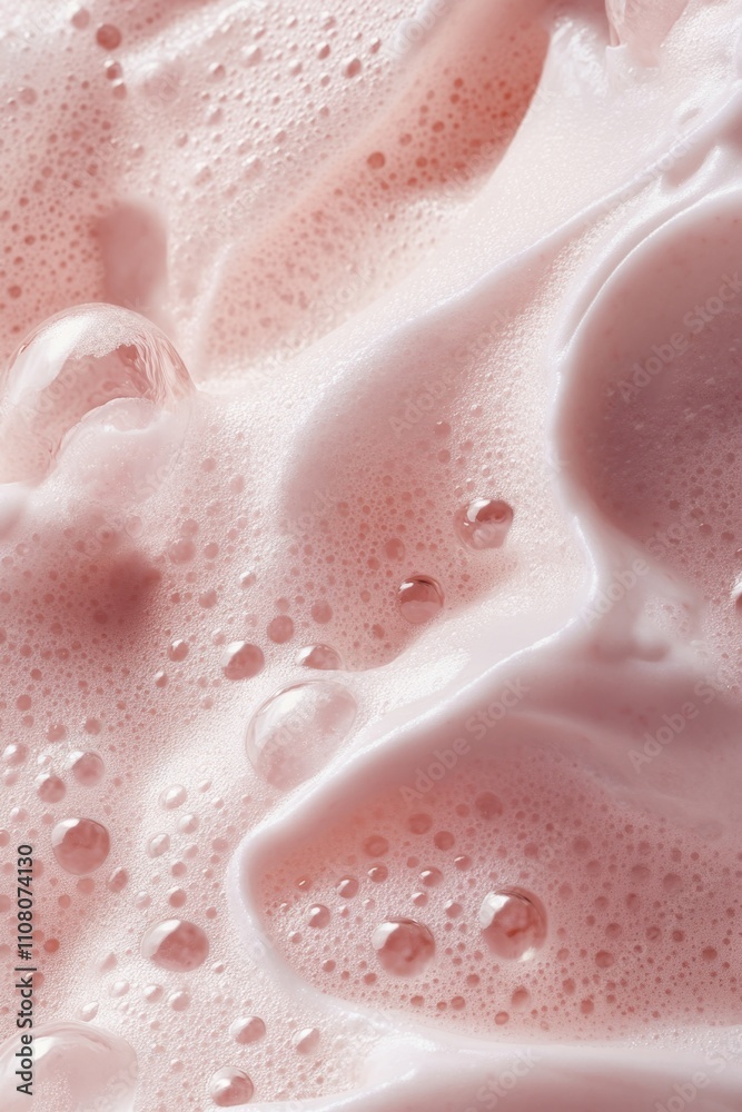 Fototapeta premium Close-up of pink foam texture with bubbles and light reflections