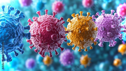 Immune cells actively engaging and destroying viruses in a detailed biological process photo