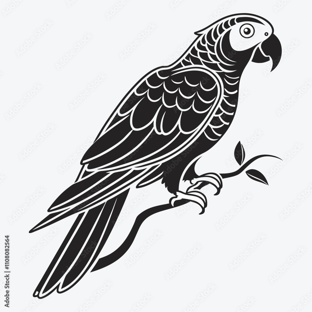 Obraz premium African Grey Parrot vector White background illustration Generative Ai