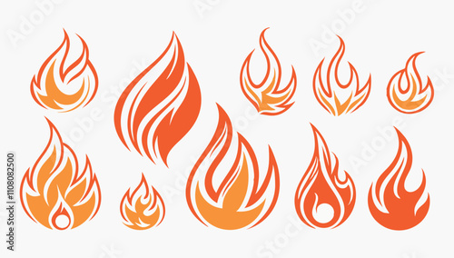  fire flames set, set of fire flames, Fire flame icon. Burning symbol. Fireball sign. Energy illustration isolated