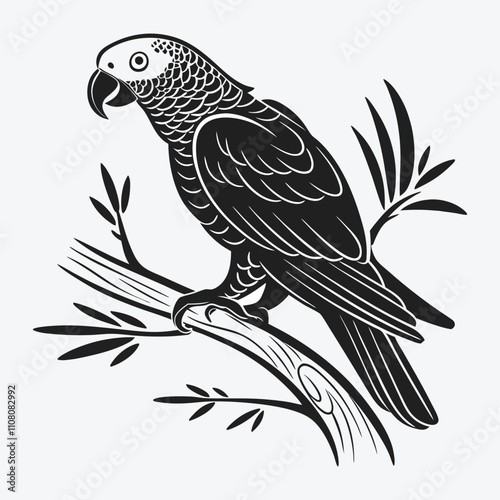 African Grey Parrot vector White background illustration Generative Ai