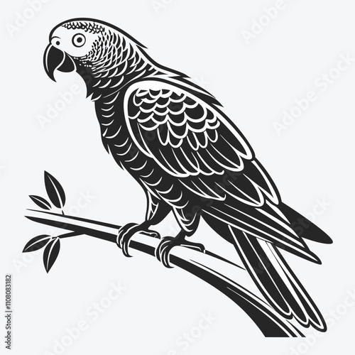 African Grey Parrot vector White background illustration Generative Ai