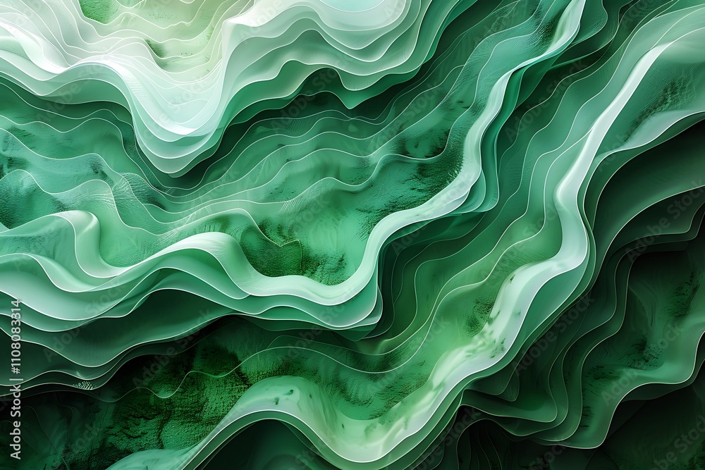 Obraz premium Abstract green waves create a fluid, organic texture.