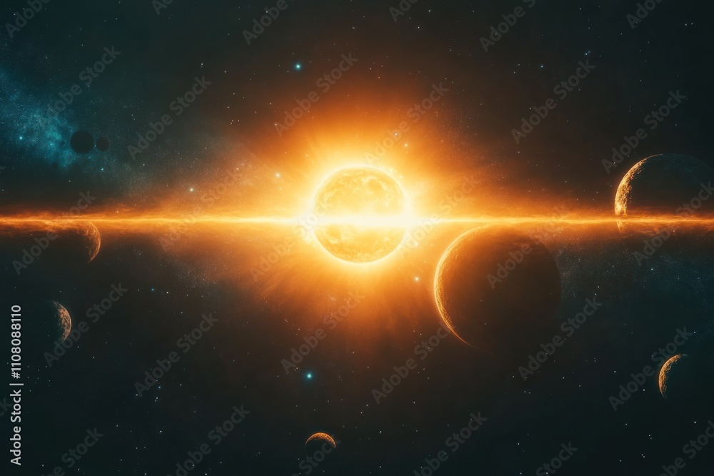 Fototapeta premium Celestial Bodies Aligned In A Bright Cosmic Display