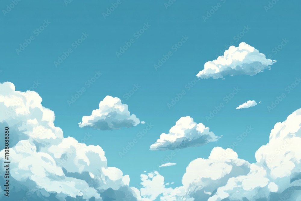 Naklejka premium White Fluffy Clouds Drifting Across a Blue Sky