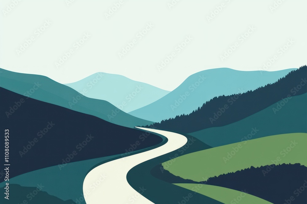 Serene Winding Road Through Verdant Mountainscape Serene Winding Road Through Verdant Mountainscape