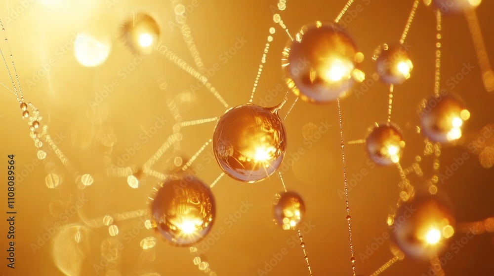 Golden Dewdrops Adorn a Spiders Web at Sunrise Golden Dewdrops Adorn a Spiders Web at Sunrise