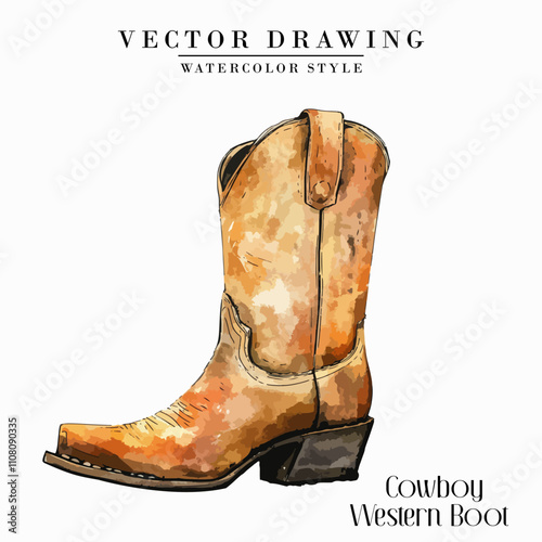 Cowboy Western Boots Vintage Watercolor style Stock vector