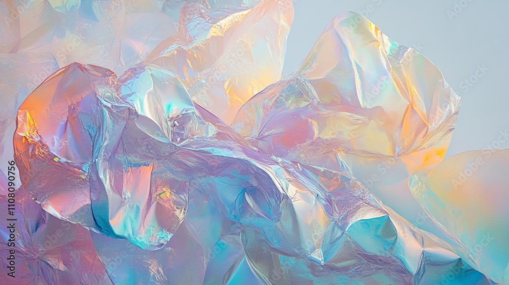 Obraz premium Holographic foil artwork in pastel shades, blending iridescent hues into a dreamy abstract painting.