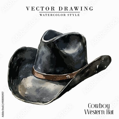 Cowboy Western Hat Vintage Watercolor style Stock vector